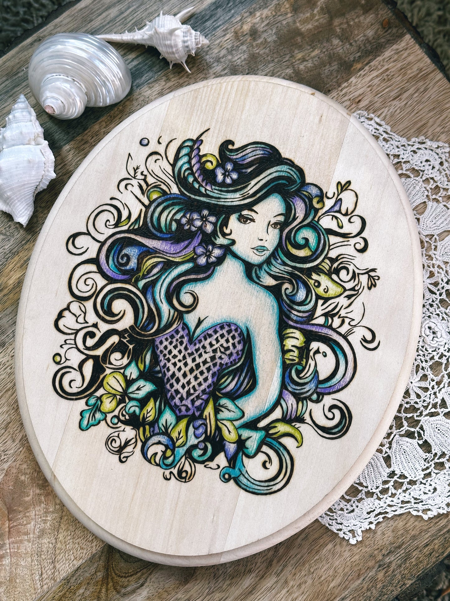 Portrait of a Mermaid Wood Burning