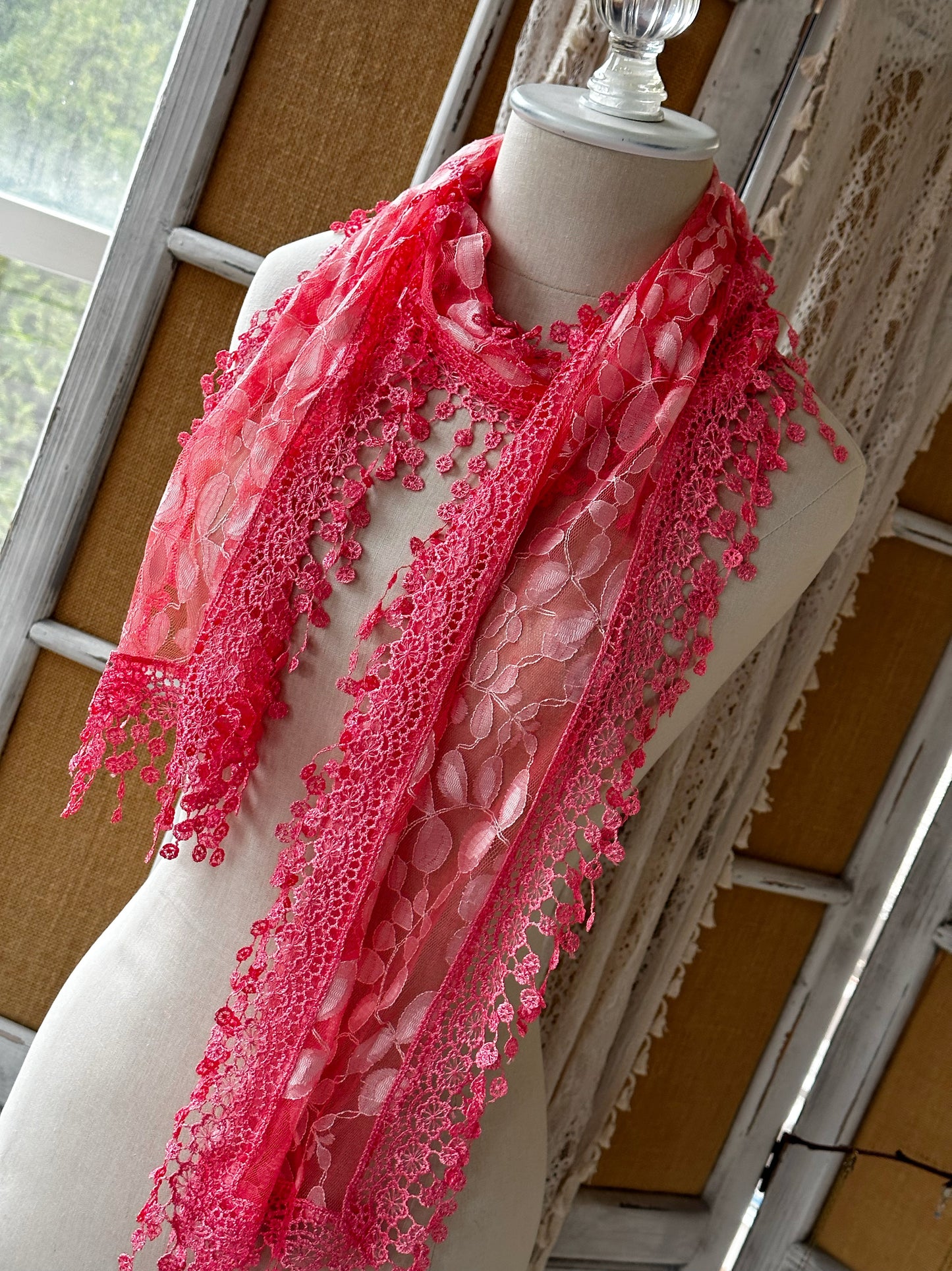 Bright Rose Lace Scarf