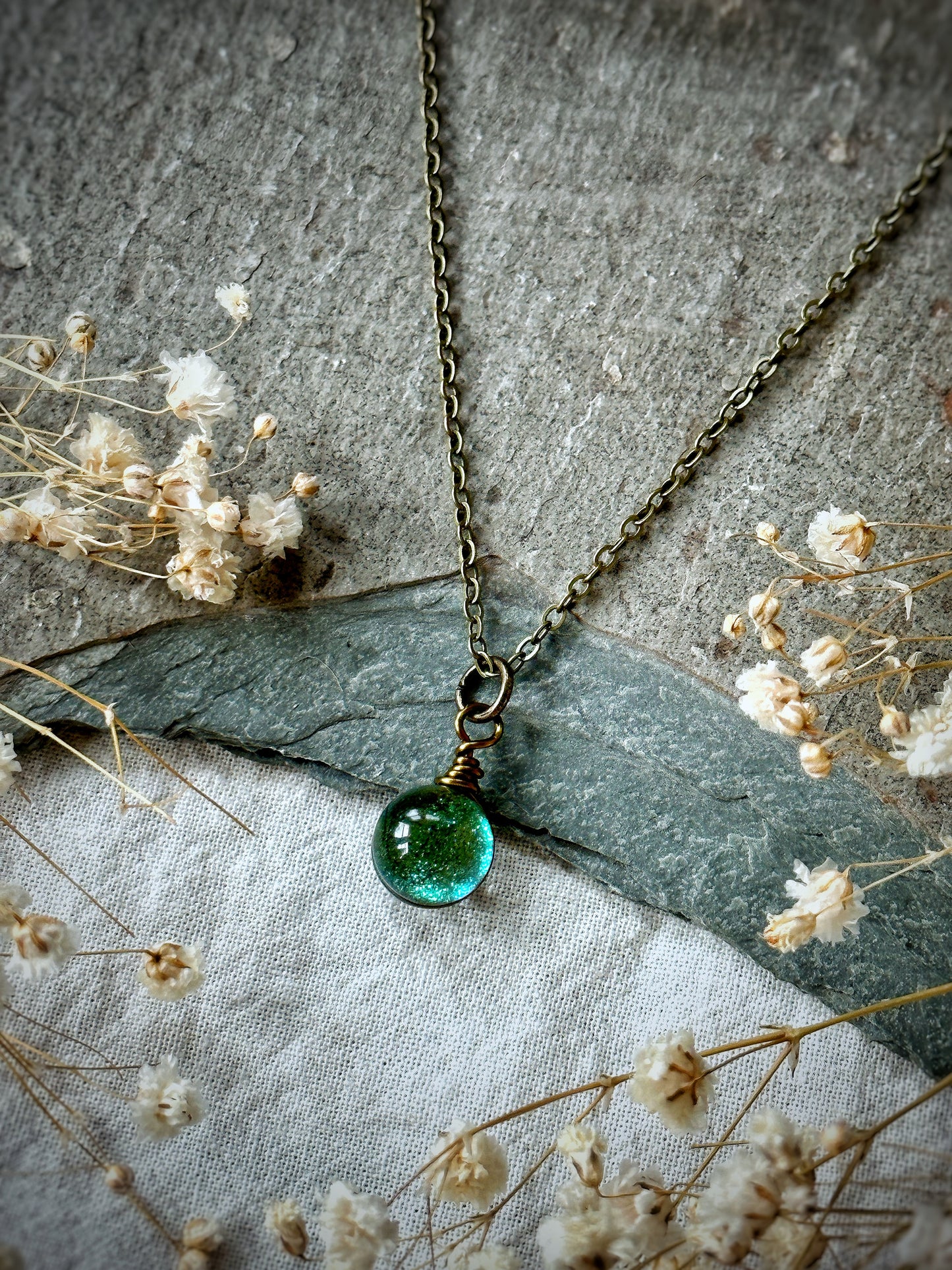 Teal Stardust Orb Necklace
