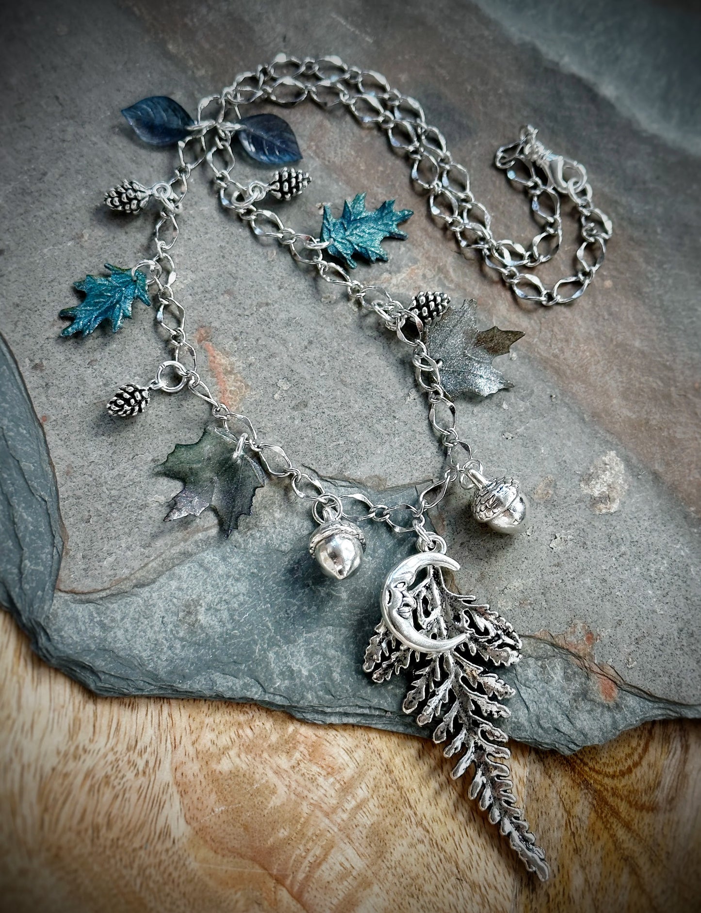 Silver Moon Fern Necklace