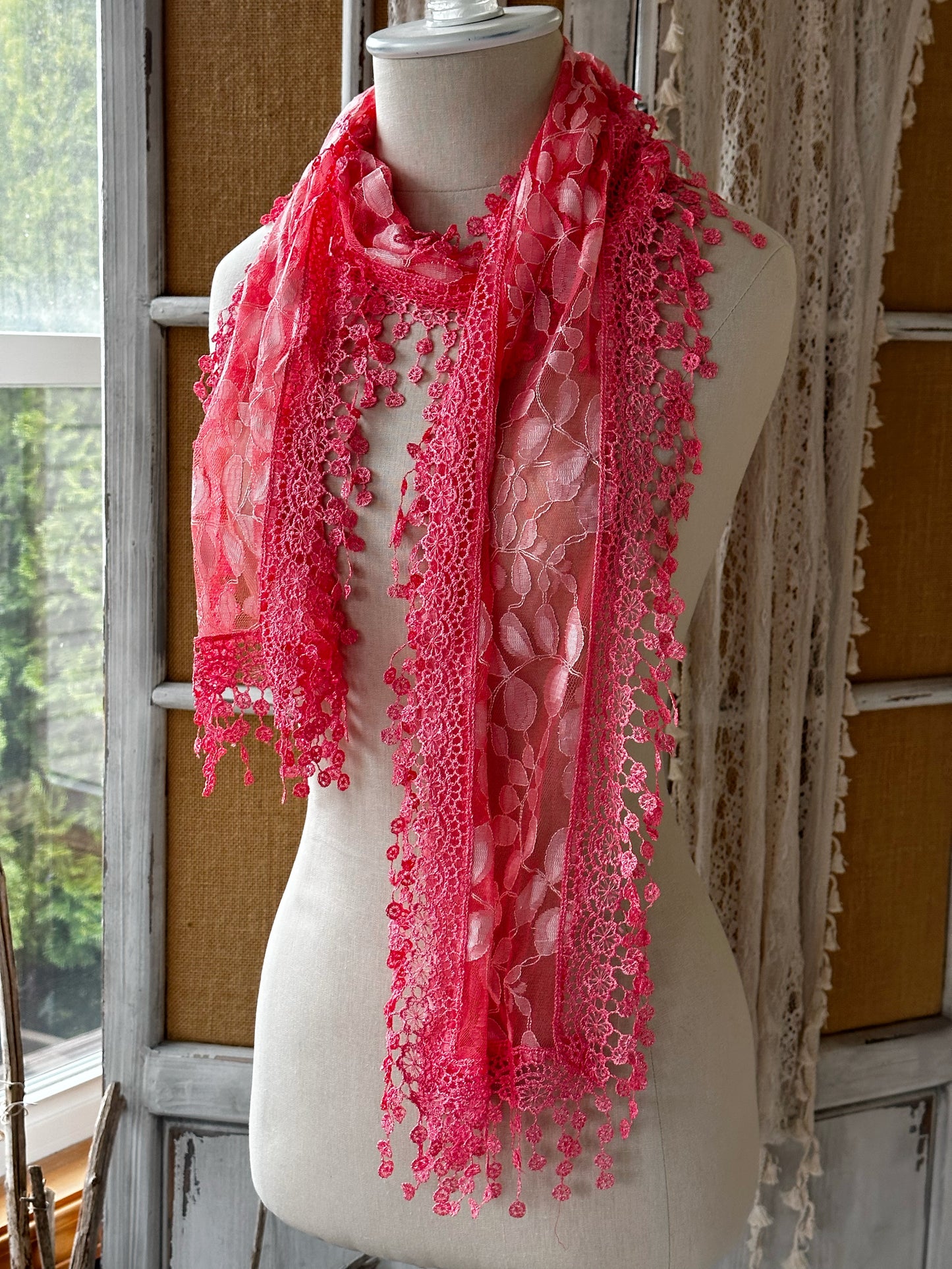 Bright Rose Lace Scarf