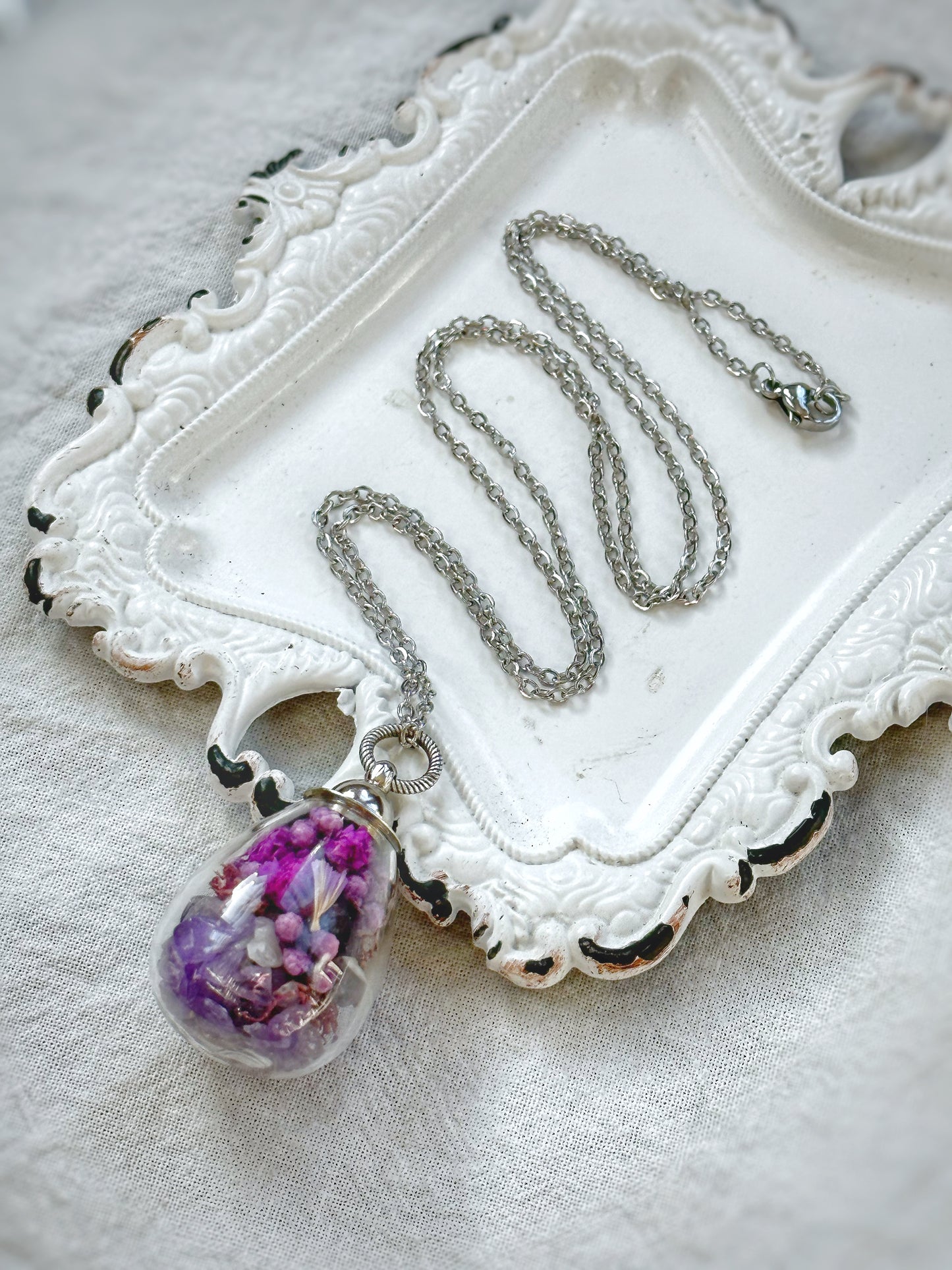 Amethyst and Purple Flowers Apothecary Necklace