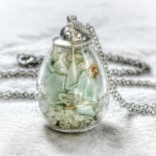 Prehnite and Hydrangea Flowers Apothecary Necklace