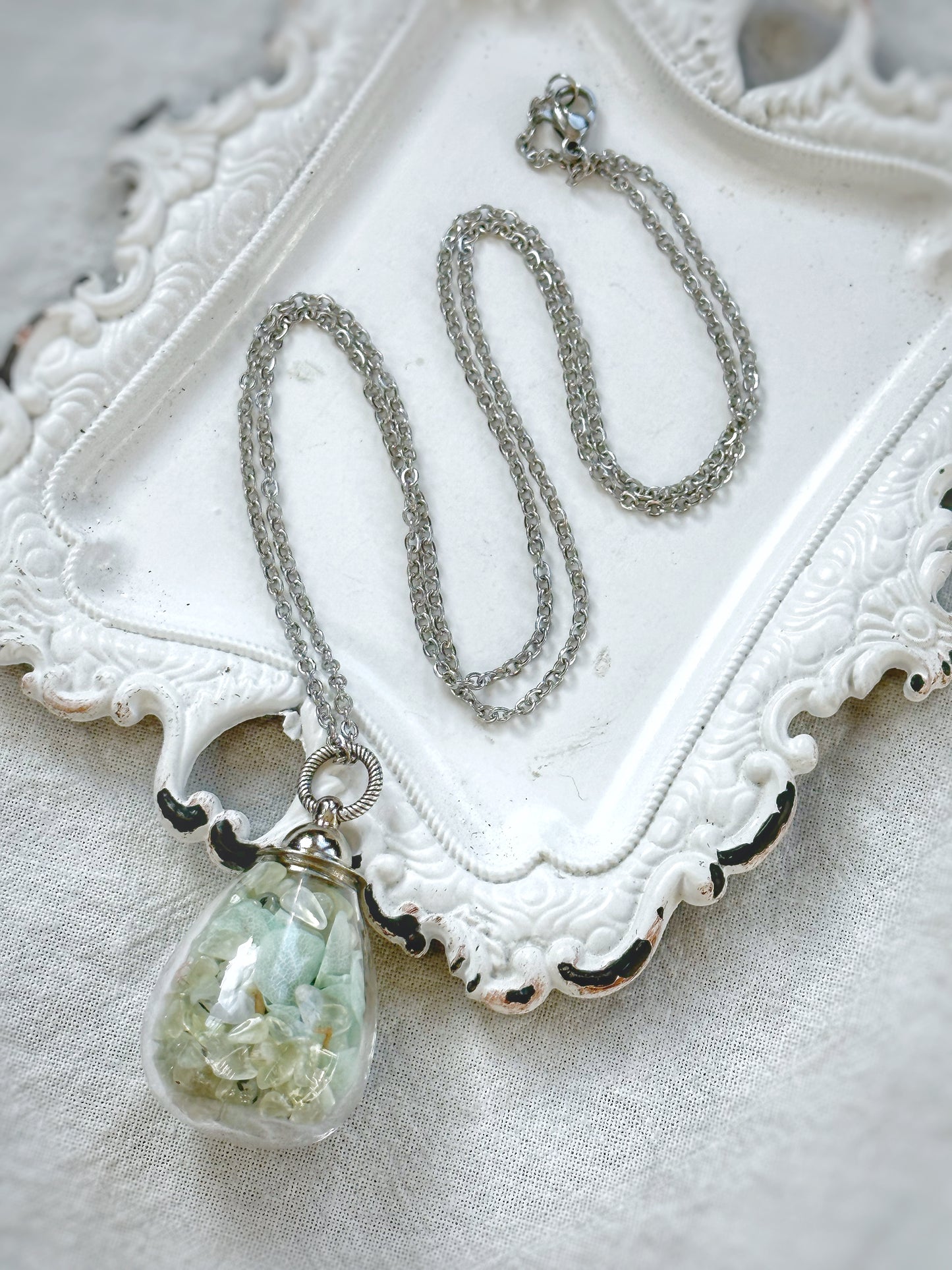 Prehnite and Hydrangea Flowers Apothecary Necklace