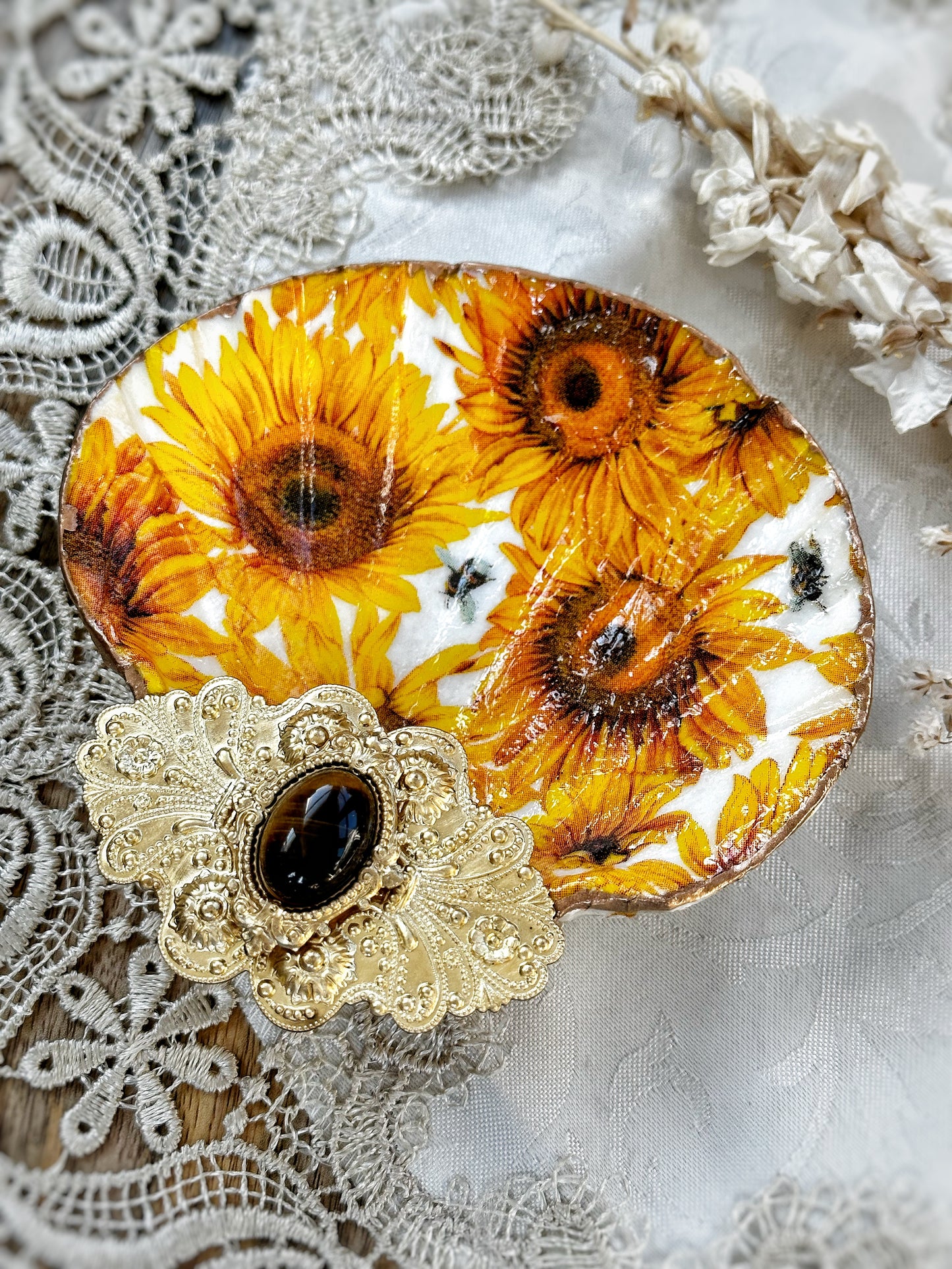 Bees and Sunflowers Shell Dish