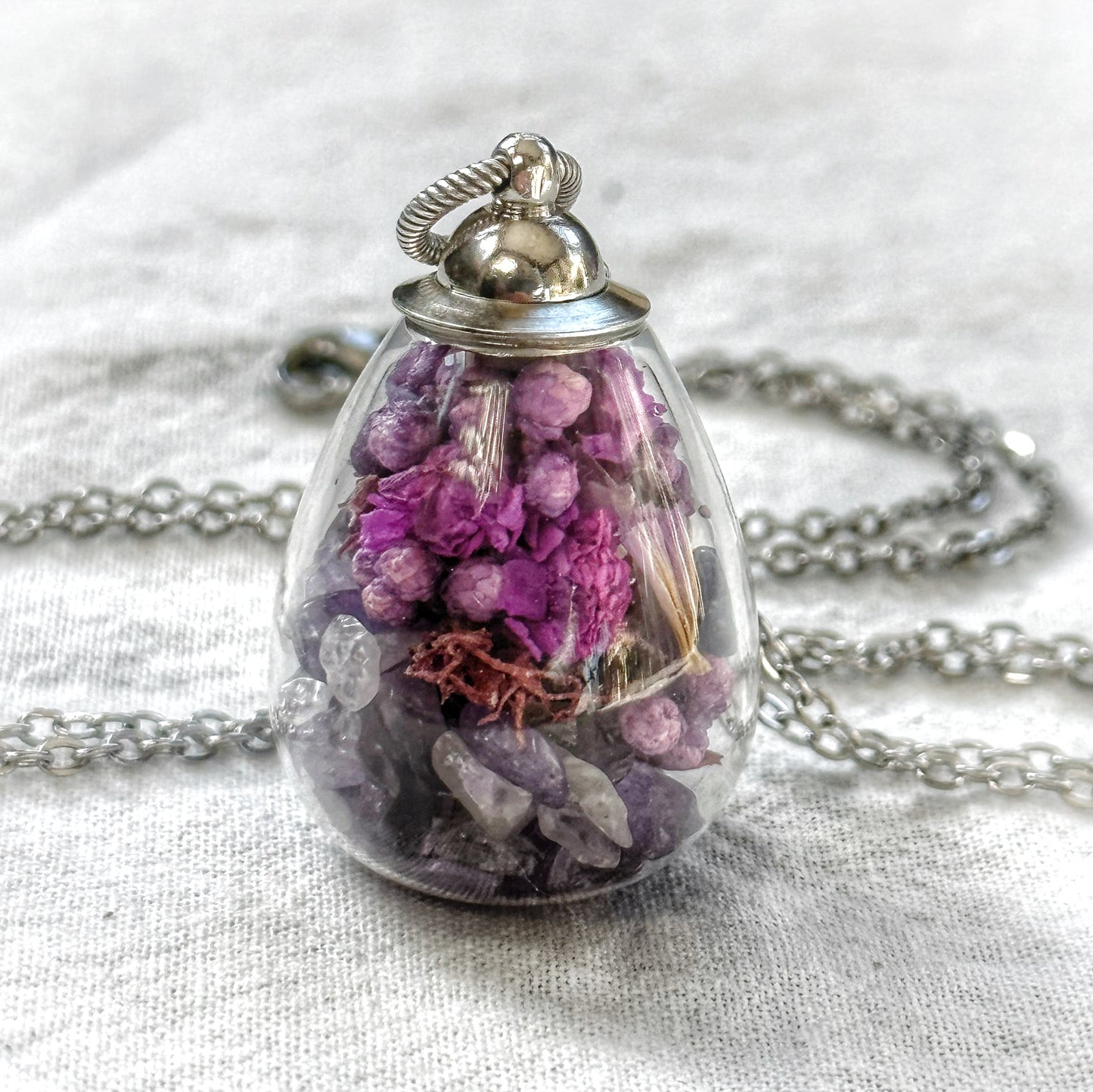 Amethyst and Purple Flowers Apothecary Necklace