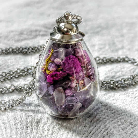 Amethyst and Moss Flowers Apothecary Necklace