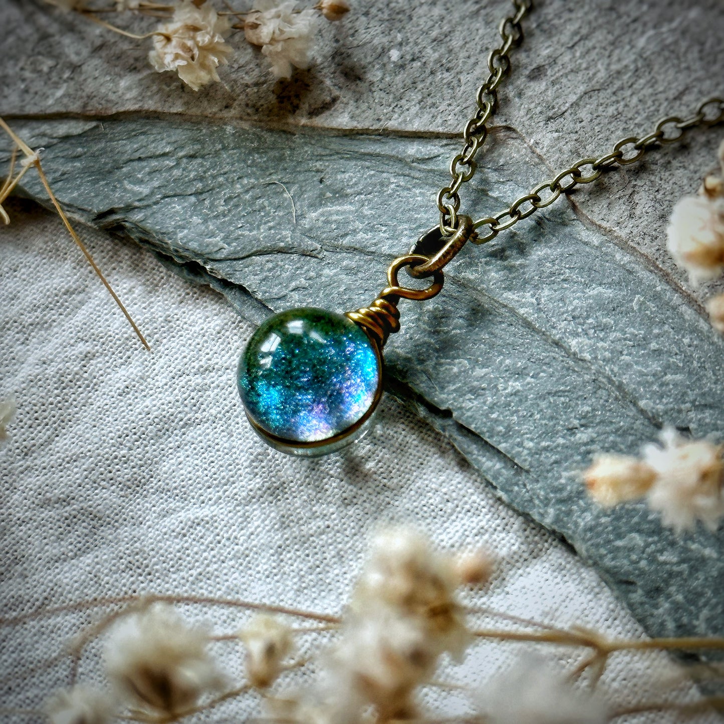 Teal Stardust Orb Necklace